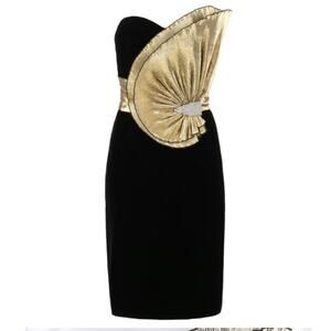 Vintage 80’s 90’s Dave & Johnny Black Velvet Gold Evening Dress Sz 9/10 Y2K